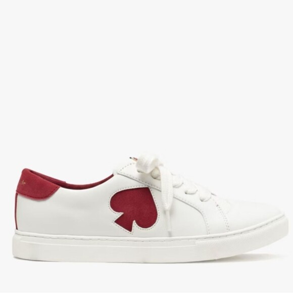 Kate Spade Optic White/Burgundy Fez Sneaker Size 7 EU 37.5 - Picture 1 of 15